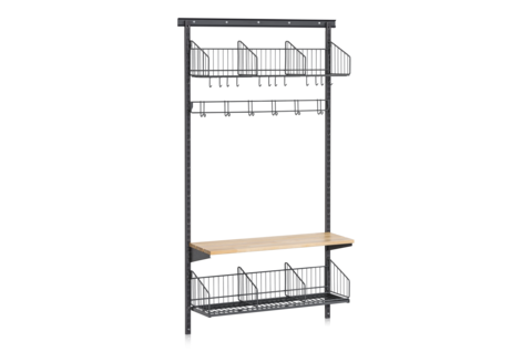 Sko- och Hatthylla inkl Sittbänk och Kroklist Vägg Bassektion Grå